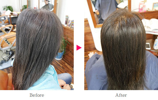 HC塩基カラー（白髪染め）の施術例アフタービフォー・アフター１
